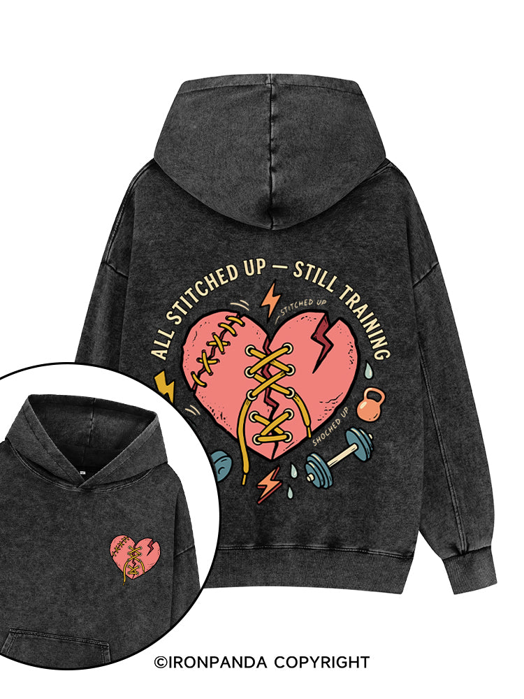 ALL STITCHED UP - STILL TRAINING Printed Washed Gym Hoodie