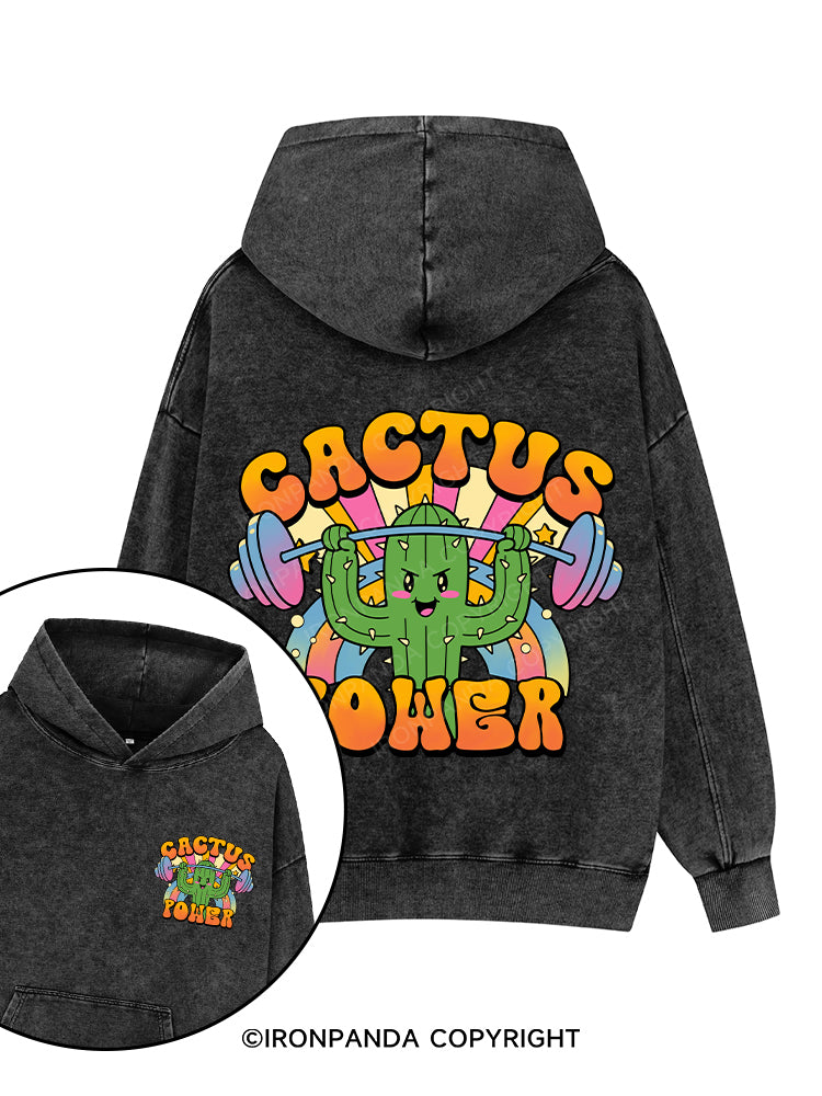CACTUS POWER Printed Washed Gym Hoodie
