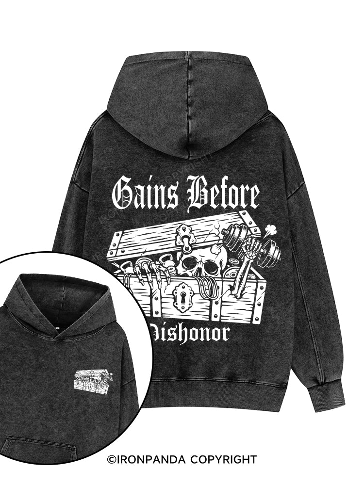 Gains Before Dishonor Printed Washed Gym Hoodie