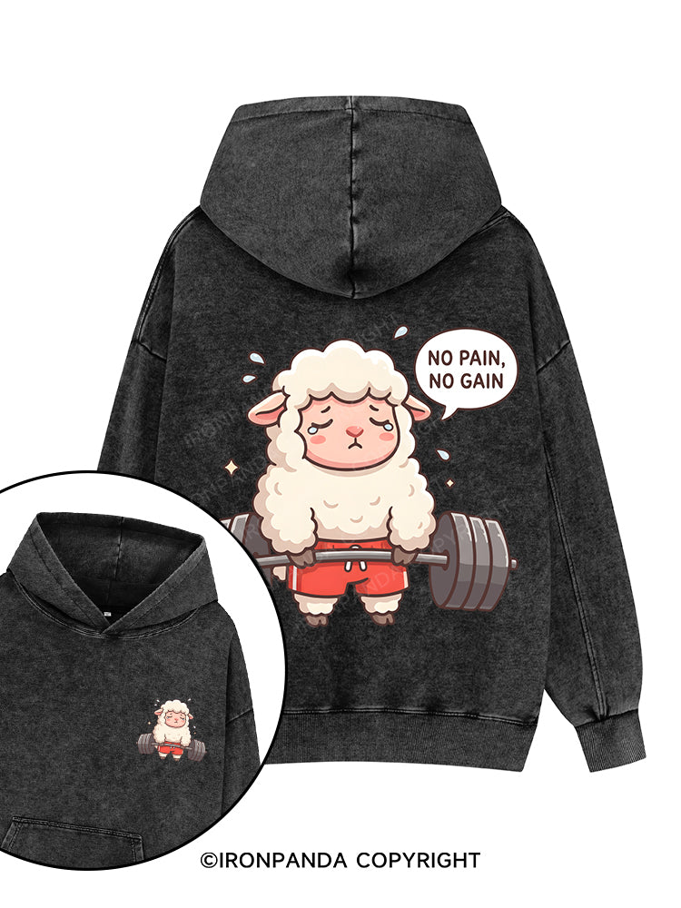 NO PAIN NO GAIN SHEEP Printed Washed Gym Hoodie