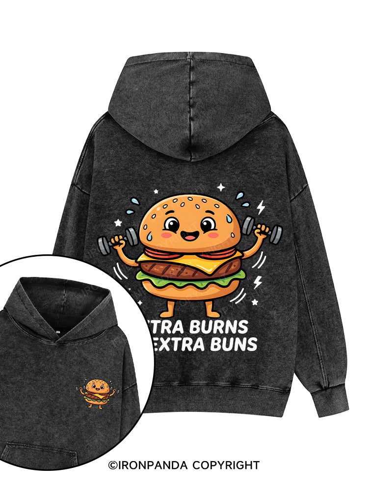 EXTRA BURNS OR EXTRA BUNS Printed Washed Gym Hoodie