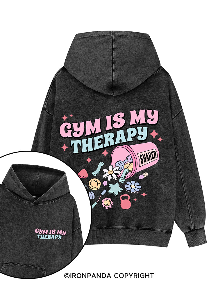 GYM IS MY THERAPY Printed Washed Gym Hoodie