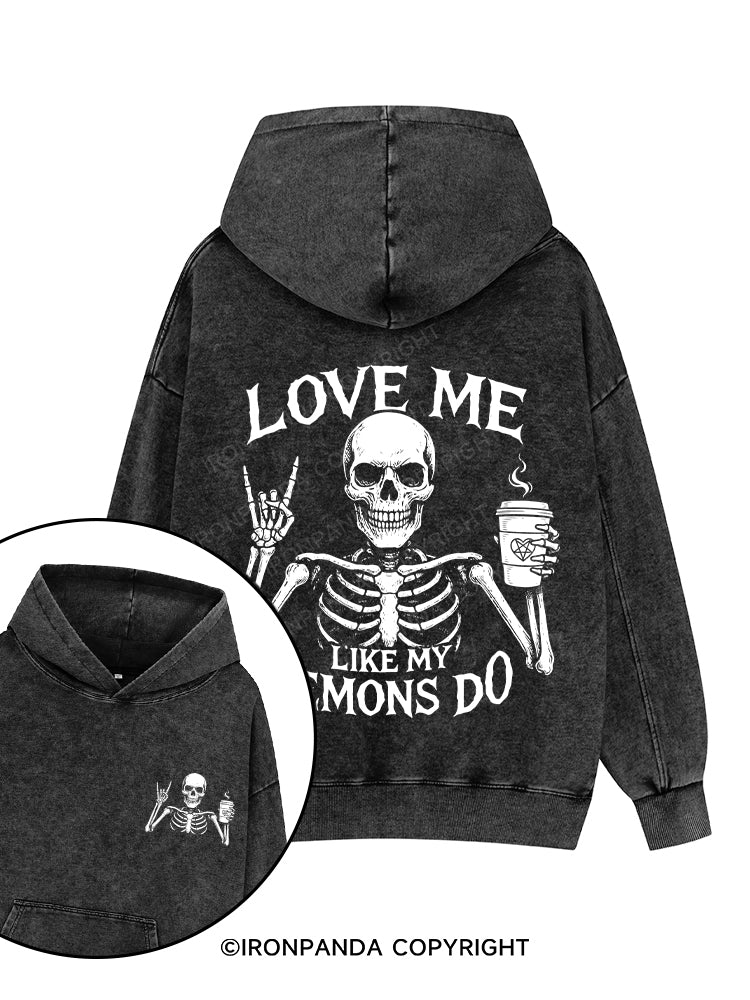 LOVE ME LIKE MY DEMONS DO Printed Washed Gym Hoodie