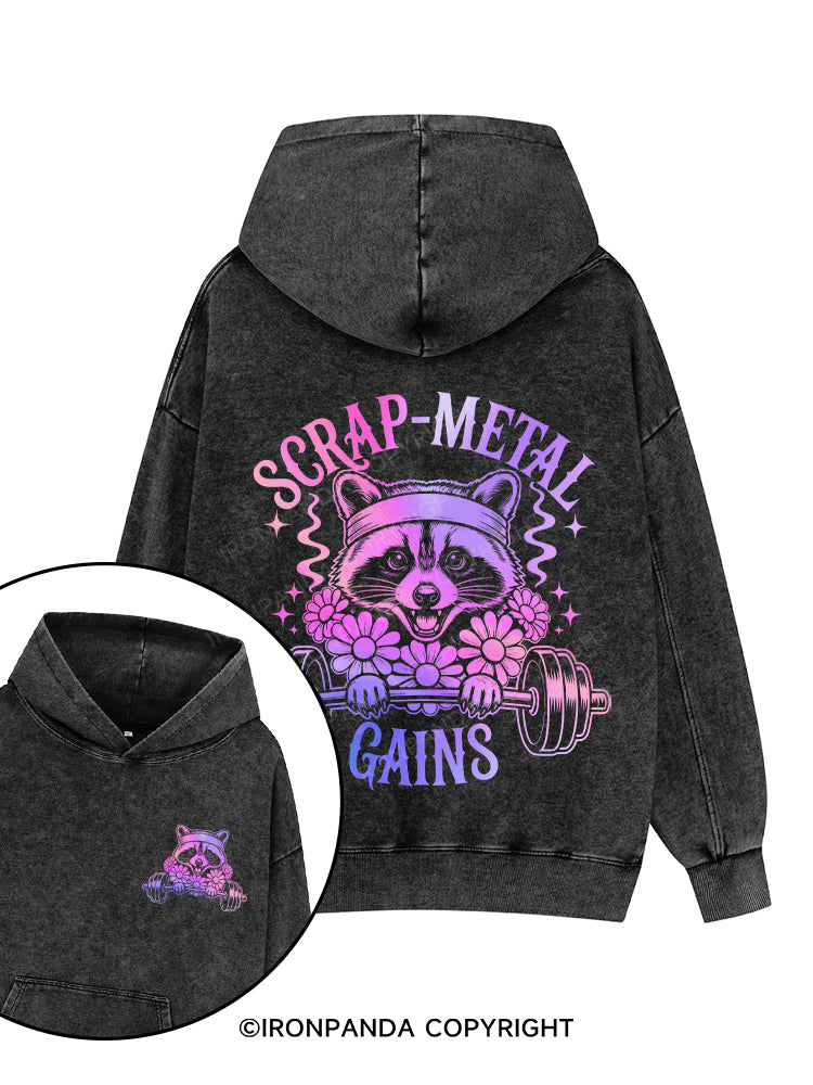SCRAP‑METAL GAINS Printed Washed Gym Hoodie