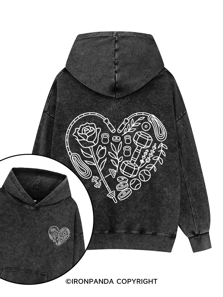 GYM HEART Printed Washed Gym Hoodie