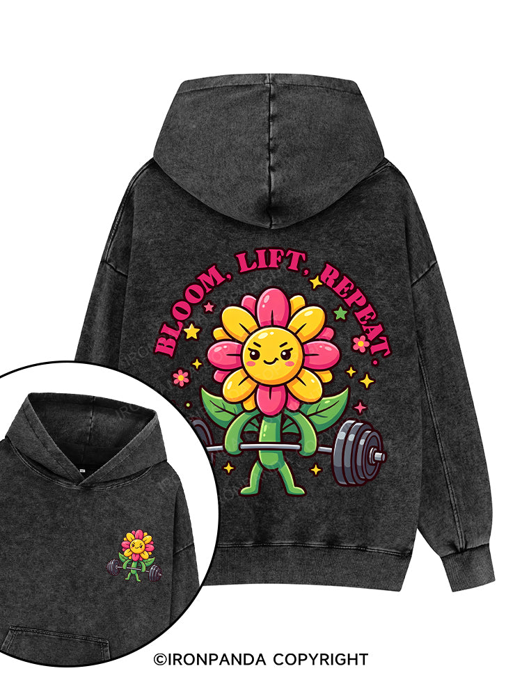 Bloom, Lift, Repeat Printed Washed Gym Hoodie