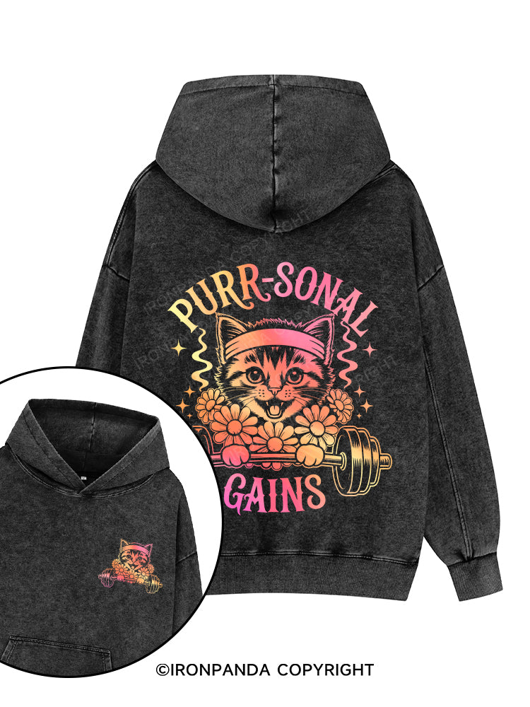 PURR-SONAL GAINS Printed Washed Gym Hoodie