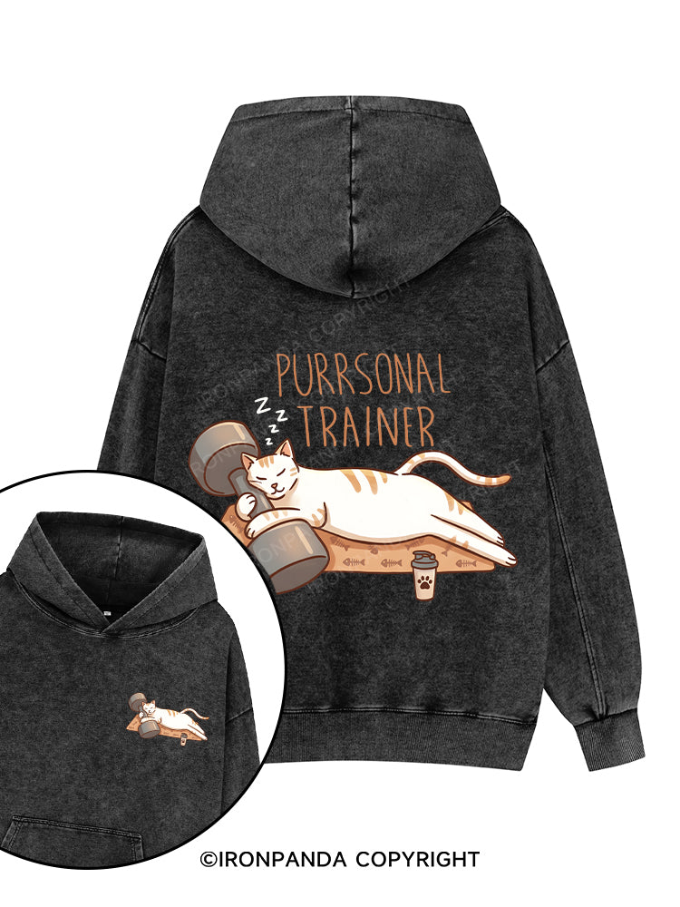 Purrsonal Trainer Printed Washed Gym Hoodie