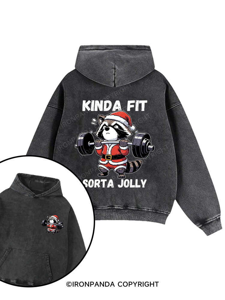 KINDA FIT SORTA JOLLYPrinted Washed Gym Hoodie