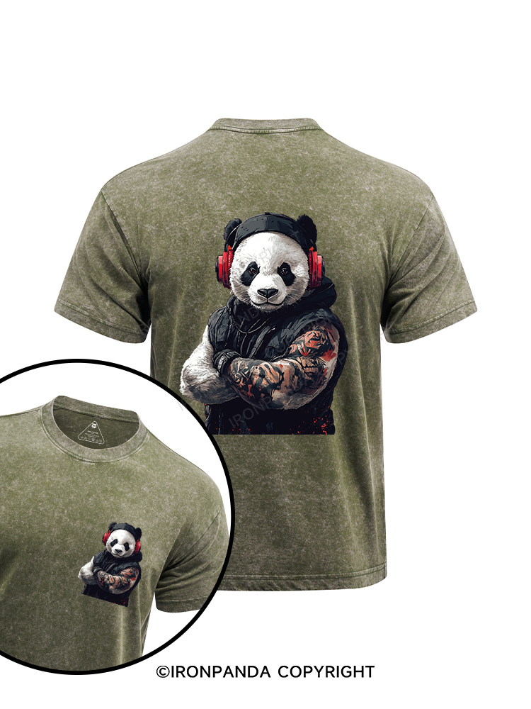 Panda with headphones printed Washed Gym Shirt