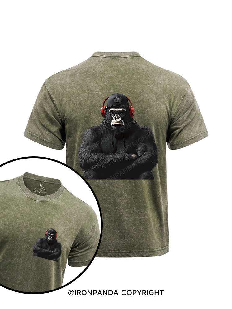Orangutan with headphones printed Washed Gym Shirt