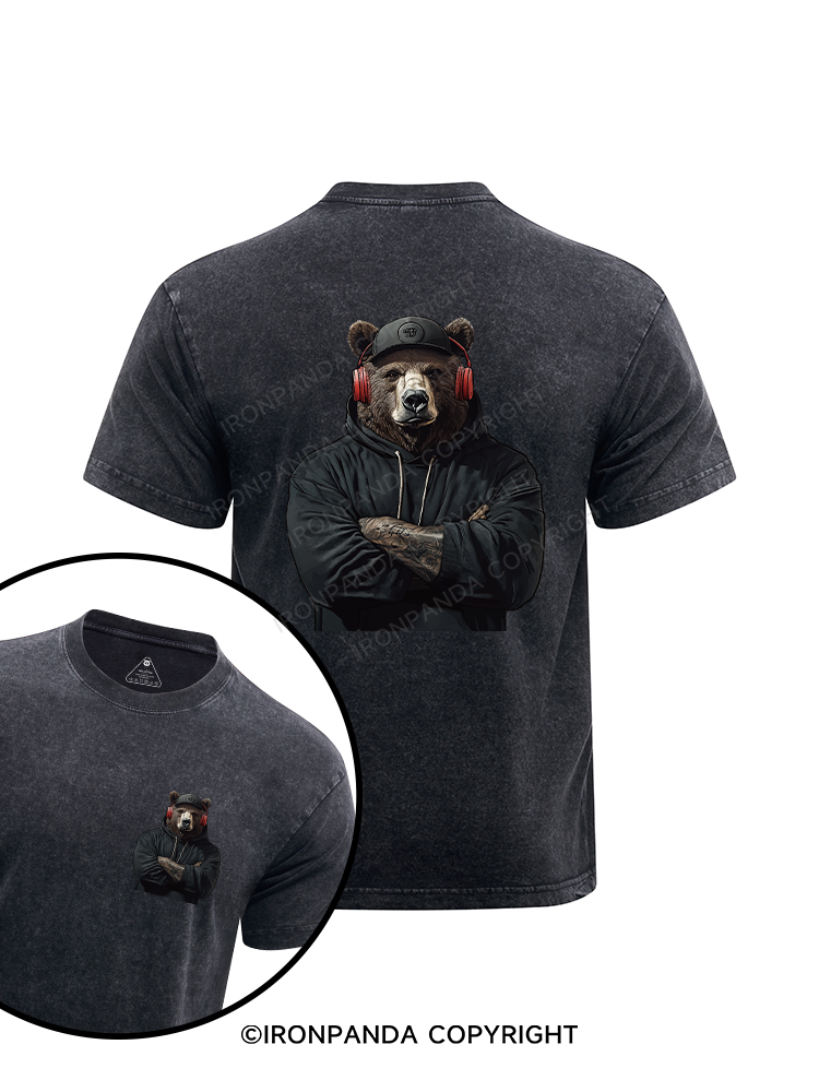 Bear with headphones printed Washed Gym Shirt