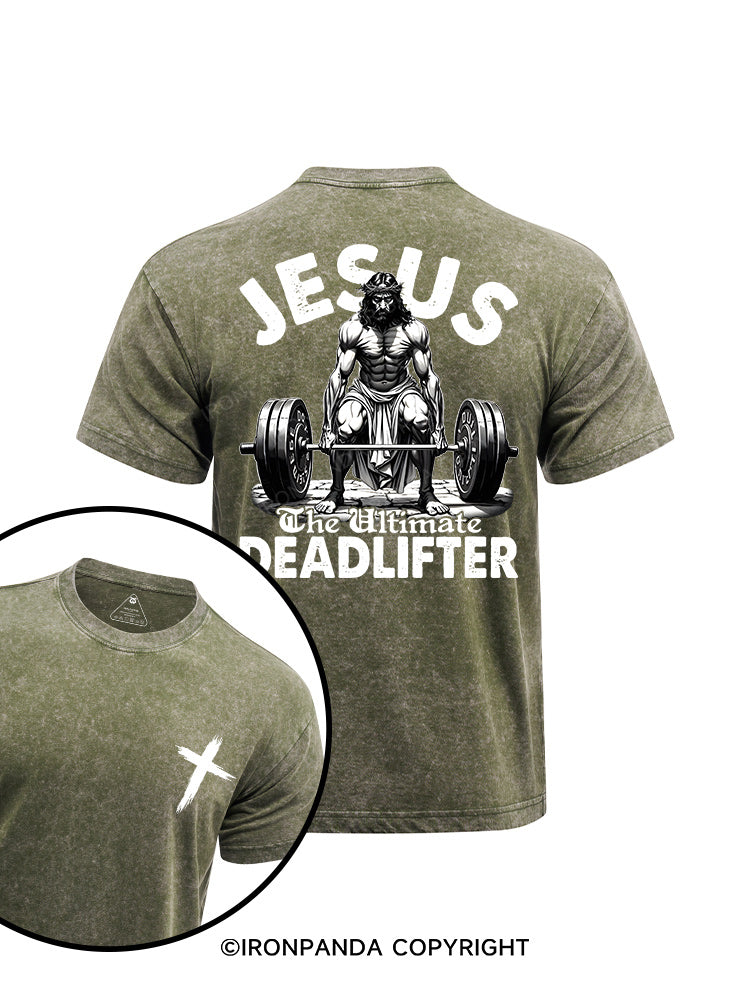 Jesus The Ultimate Deadlifter  printed Washed Gym Shirt