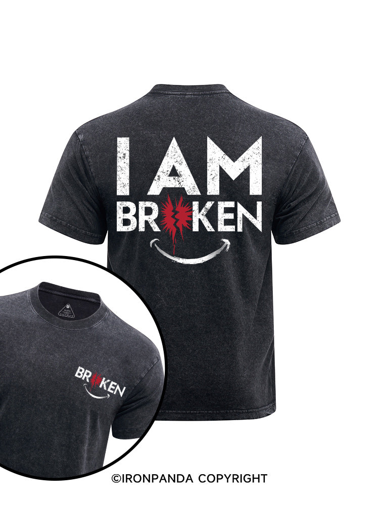 I'm Broken printed Washed Gym Shirt