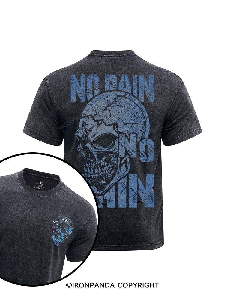No Pain No Gain skull printed Washed Gym Shirt