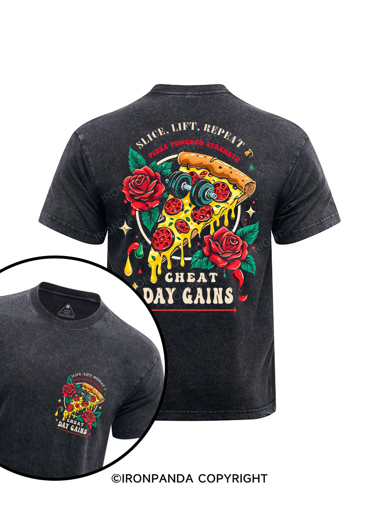 CHEAT DAY GAINS printed Washed Gym Shirt