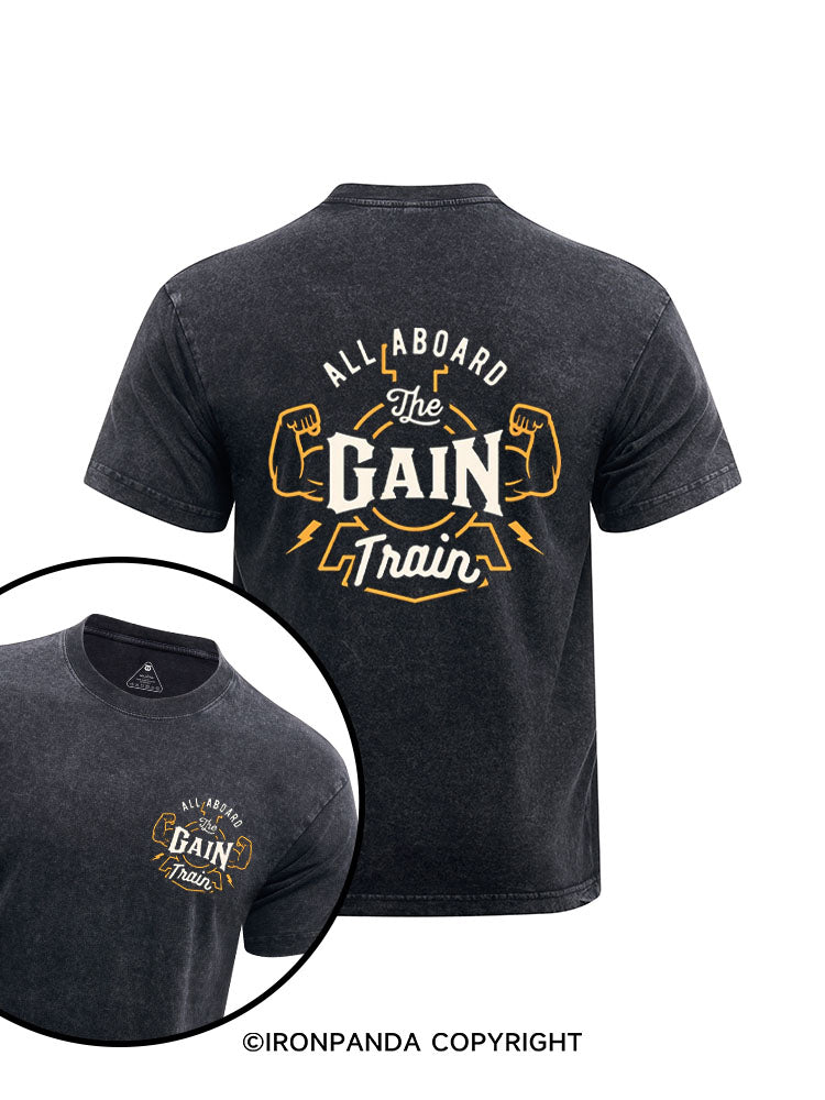 All Aboard The Gain Train printed Washed Gym Shirt