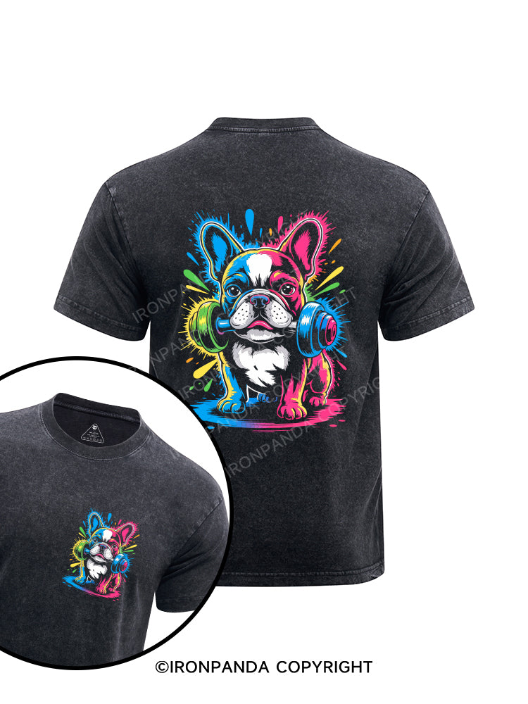 Graffiti bulldog printed Washed Gym Shirt