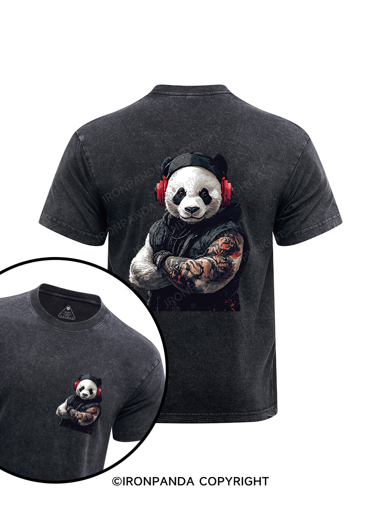 Panda with headphones printed Washed Gym Shirt
