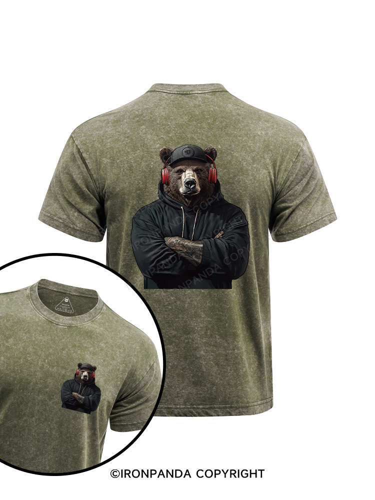 Bear with headphones printed Washed Gym Shirt