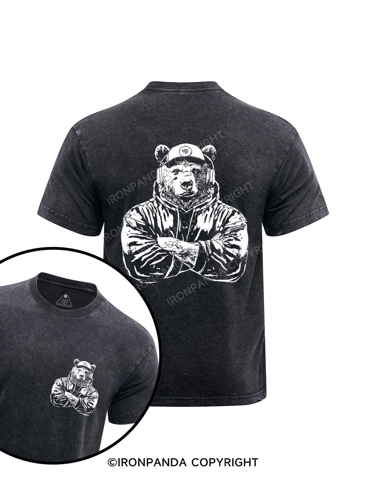 I'M NOT HERE TO TALK bear printed Washed Gym Shirt