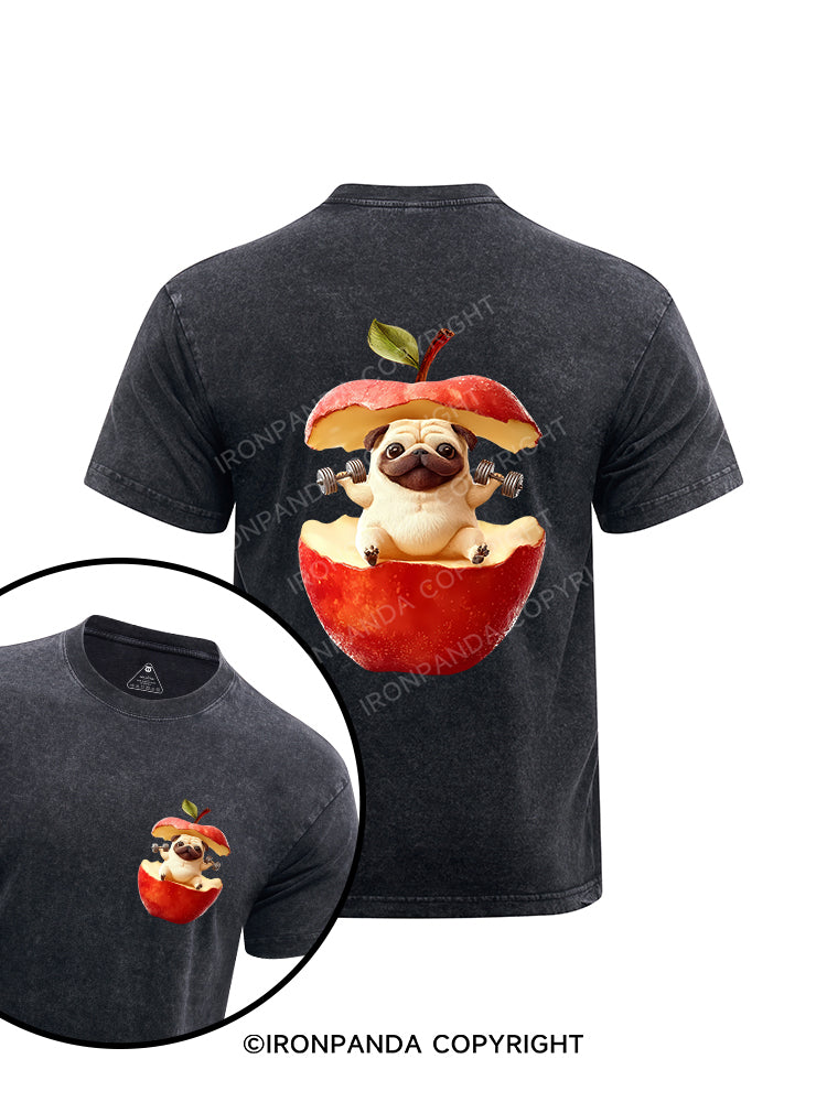 Lifting Weights While Eating an Apple printed Washed Gym Shirt