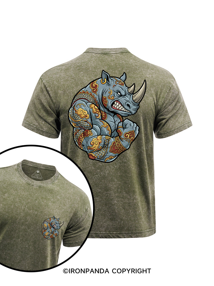 POWER RHINO printed Washed Gym Shirt
