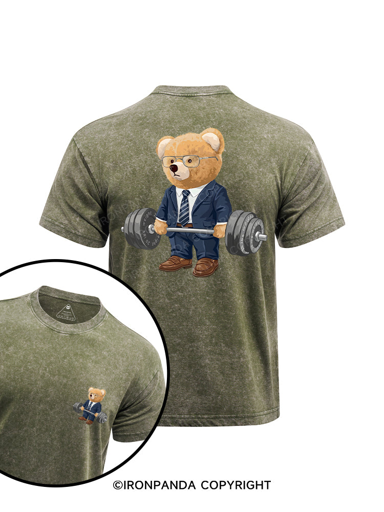 Exercise Bear printed Washed Gym Shirt