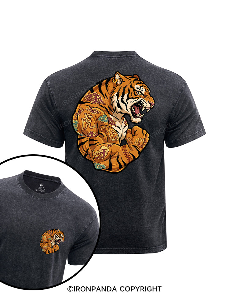 Tiger Fury printed Washed Gym Shirt