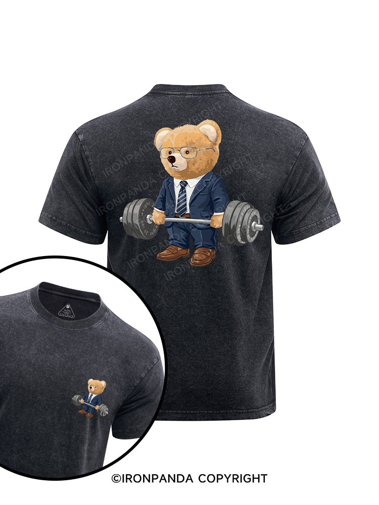 Exercise Bear printed Washed Gym Shirt