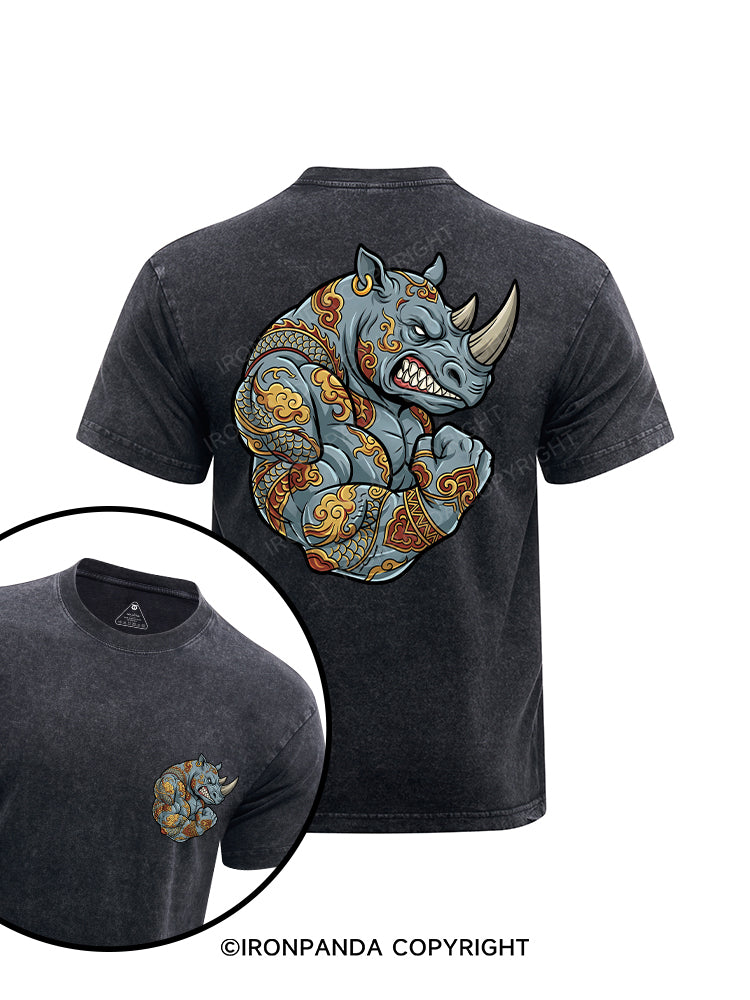 POWER RHINO printed Washed Gym Shirt