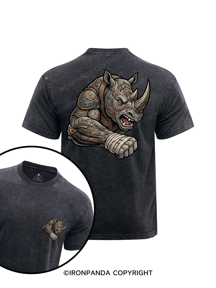 Rhino Beast Mode printed Washed Gym Shirt