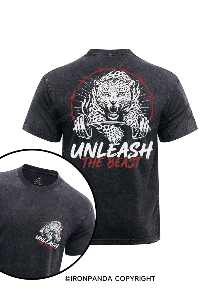 Unleash The Beast printed Washed Gym Shirt