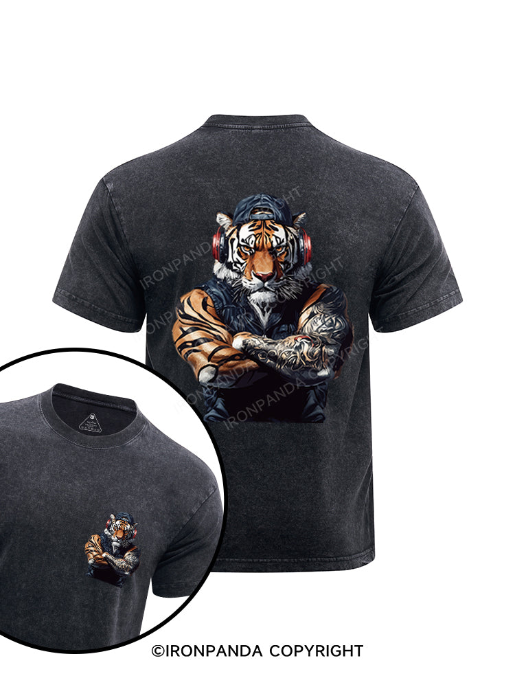 tiger with headphones printed Washed Gym Shirt