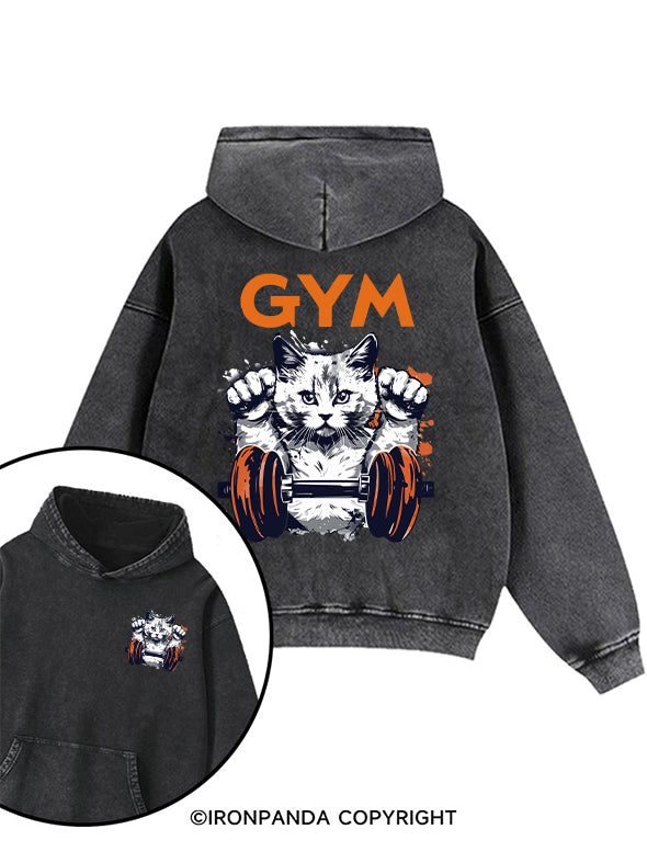 Cat Fitness Printed Washed Gym Hoodie