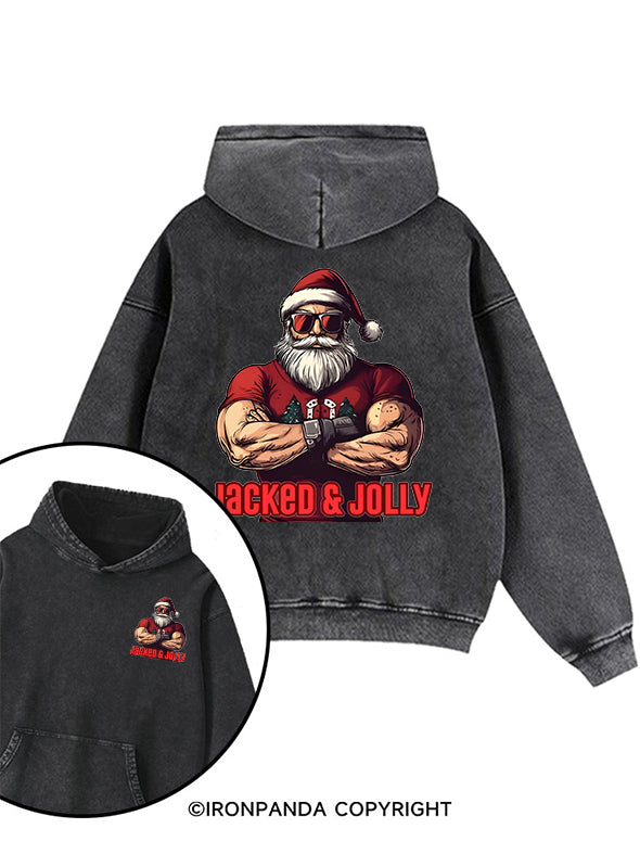 Jacked Santa Washed Gym Hoodie