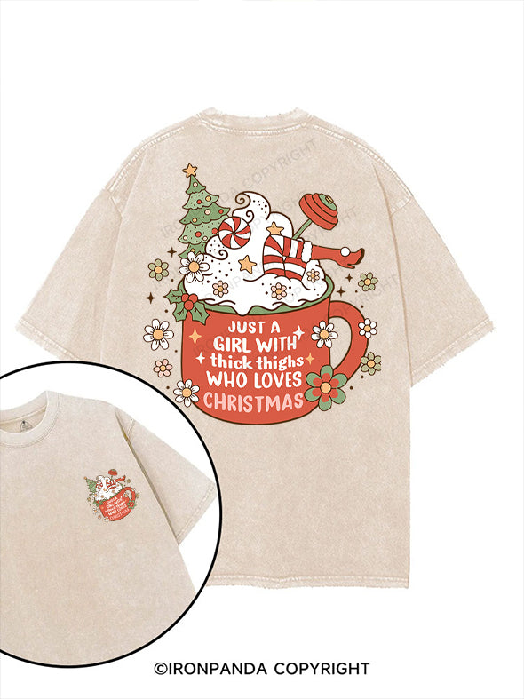 Just a Girl with Thick Thighs Who Loves Christmas printed Gym Shirt