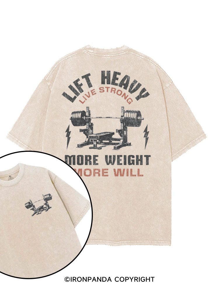 LIFT HEAVY LIVE STRONG MORE WEIGHT MORE WILL printed Gym Shirt
