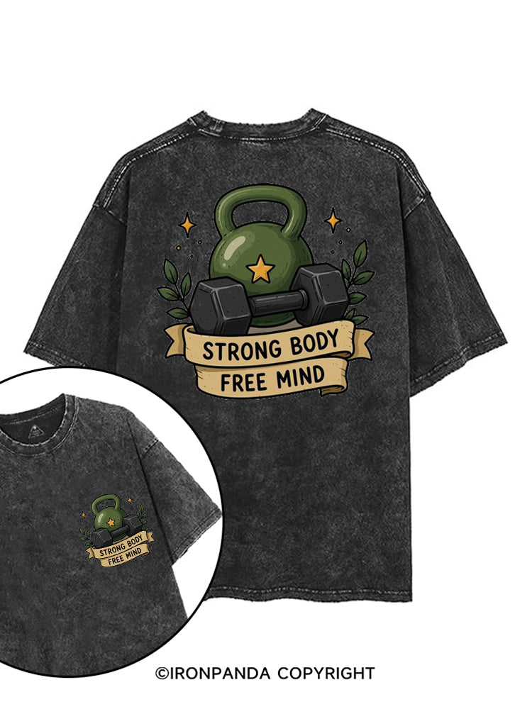 STRONG BODY FREE MIND KETTLEBELL printed Gym Shirt