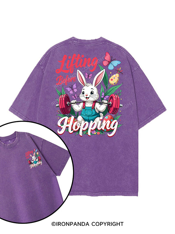 Lifting Before Hopping printed Gym Shirt