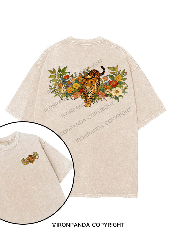 Cheetah Among Flowers printed Washed Gym Shirt