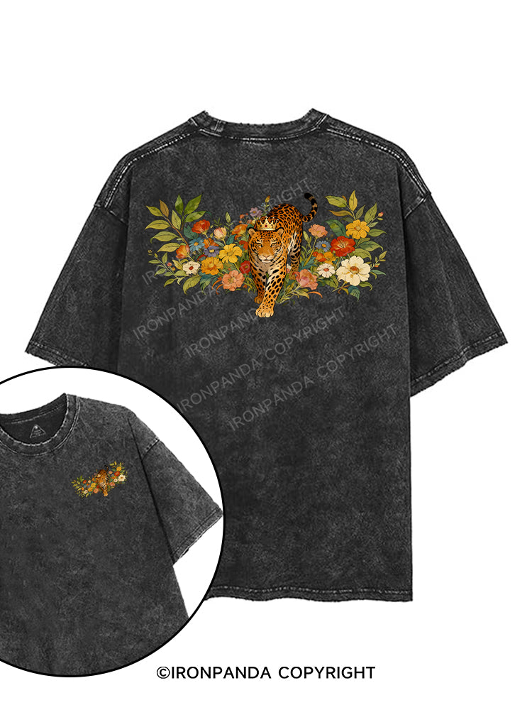 Cheetah Among Flowers printed Washed Gym Shirt