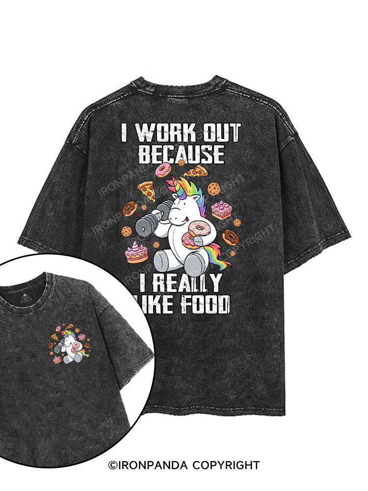 I WORK OUT BECAUSE I REALLY LIKE FOOD printed Gym Shirt