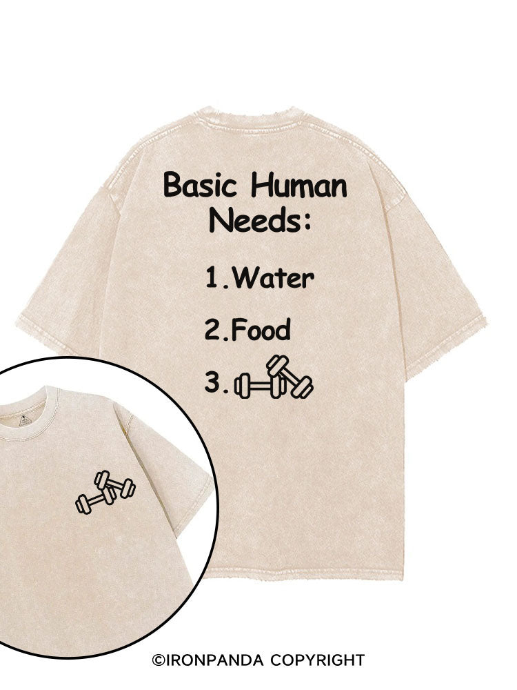 BASIC HUMAN NEEDS WATER FOOD AND GYM printed Gym Shirt