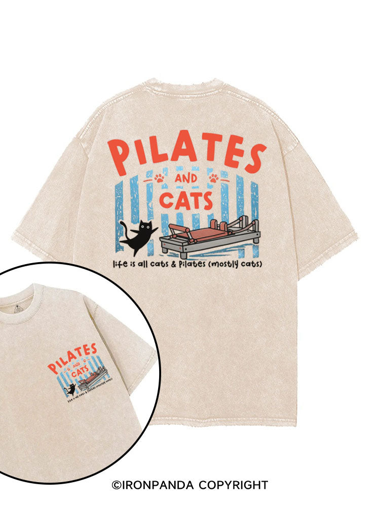 PILATES AND CATS LIFE IS ALL CATS & PILATES (MOSTLY CATS) printed Gym Shirt