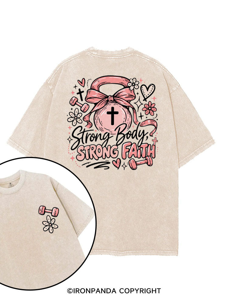 STRONG BODY, STRONG FAITH JESUS printed Gym Shirt