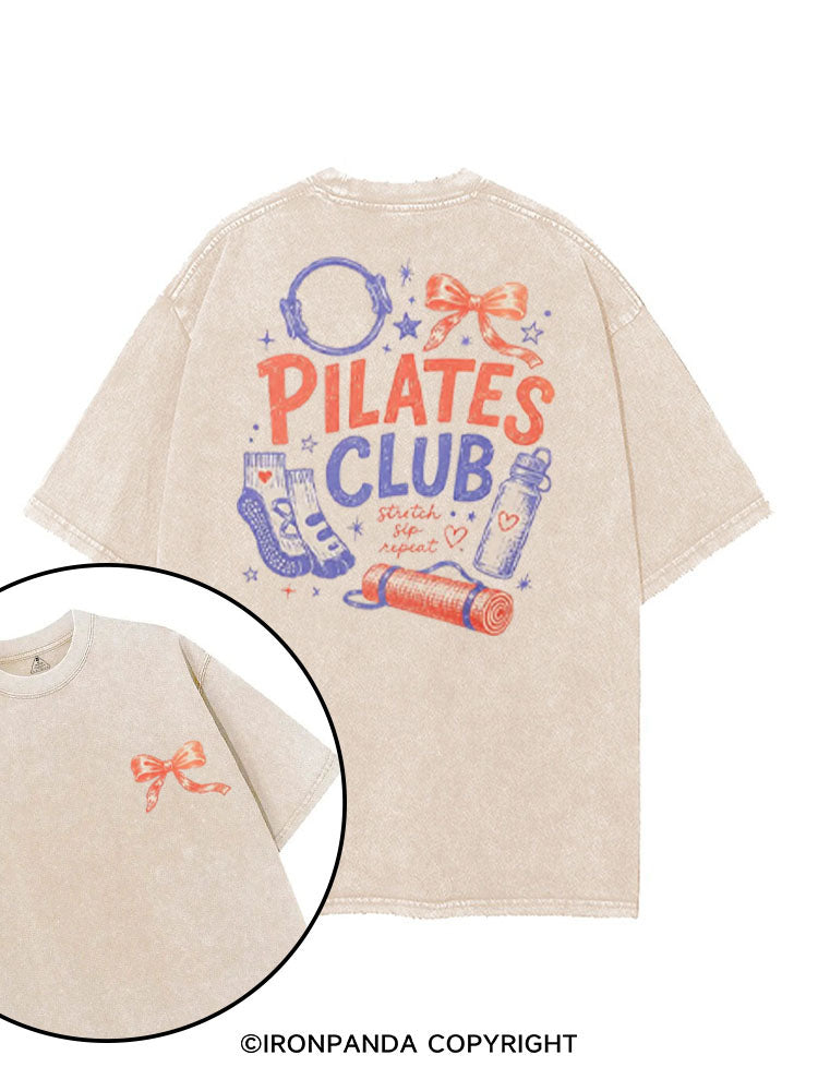 PILATES CLUB STRETCH SIP REPEAT printed Gym Shirt