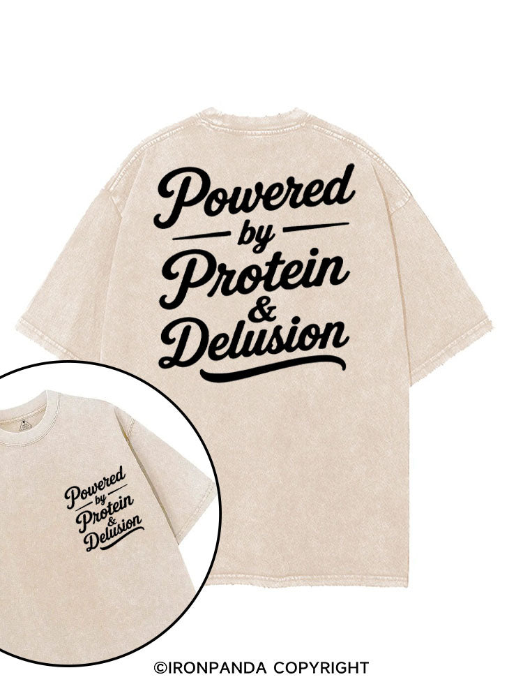 POWERED BY PROTEIN & DELUSION printed Gym Shirt