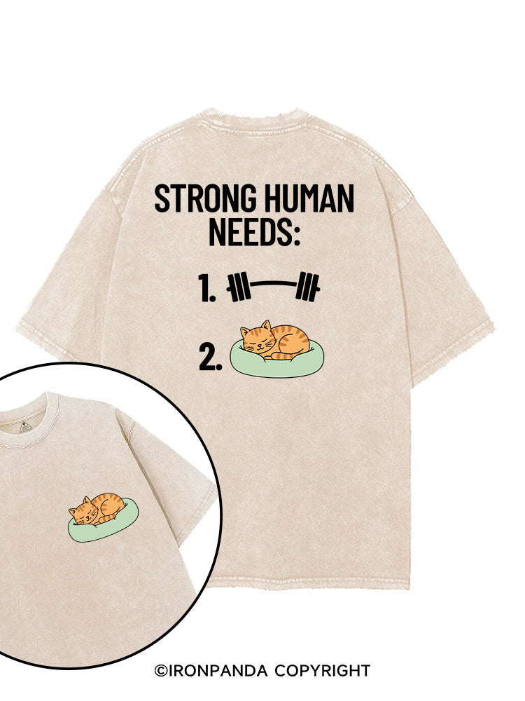 STRONG HUMAN NEEDS GYM & CAT printed Gym Shirt