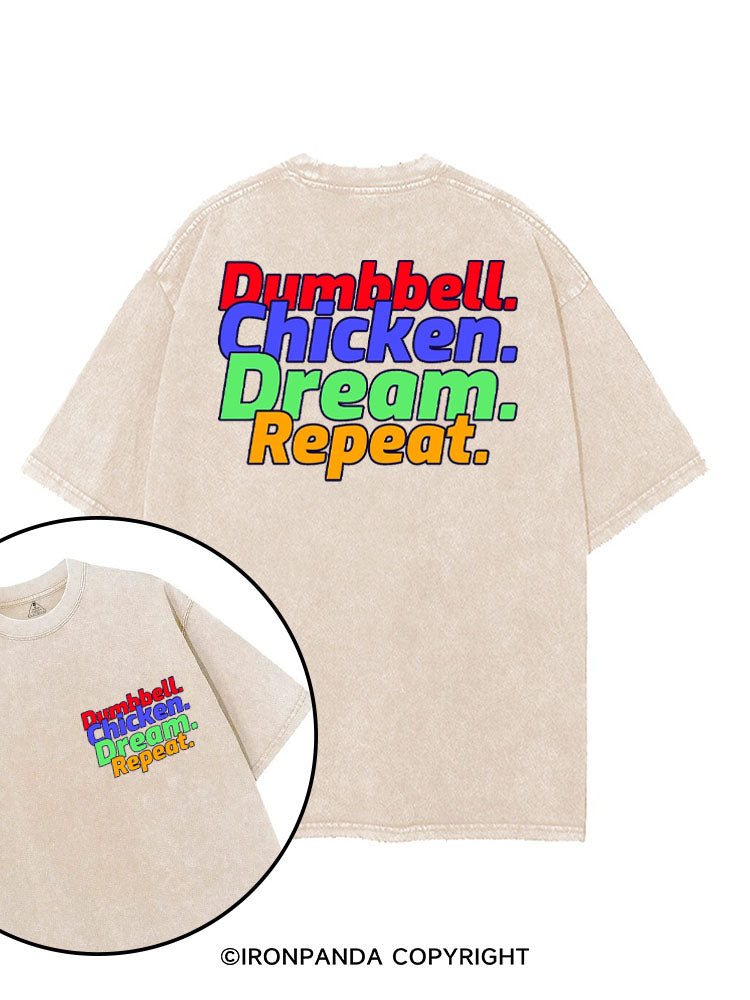 DUMBBELL CHICKEN DREAM REPEAT printed Gym Shirt